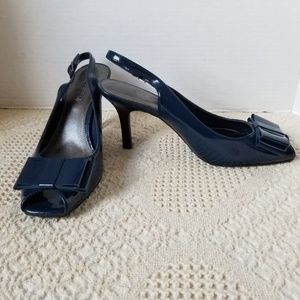 Nickels Navy Patent Slingback Heels